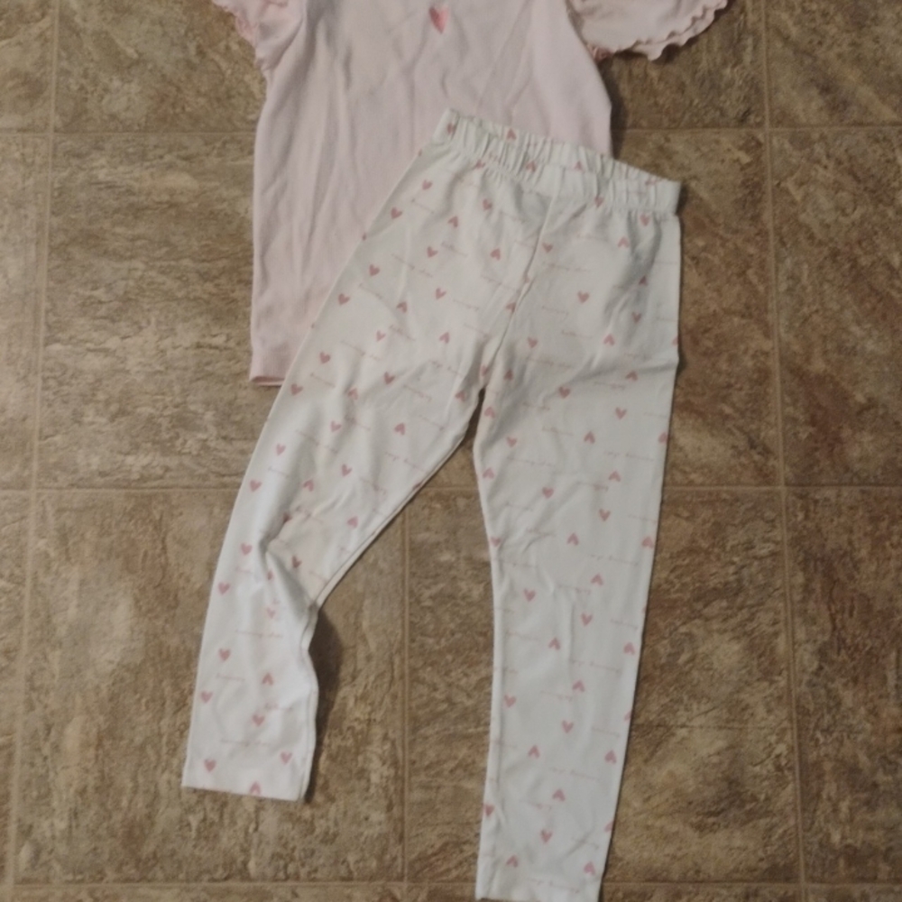 Girls Pink and White Heart Pajama Set